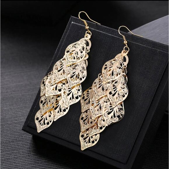Elena Gold Leaf Chandelier Earrings - Picture 1 of 9